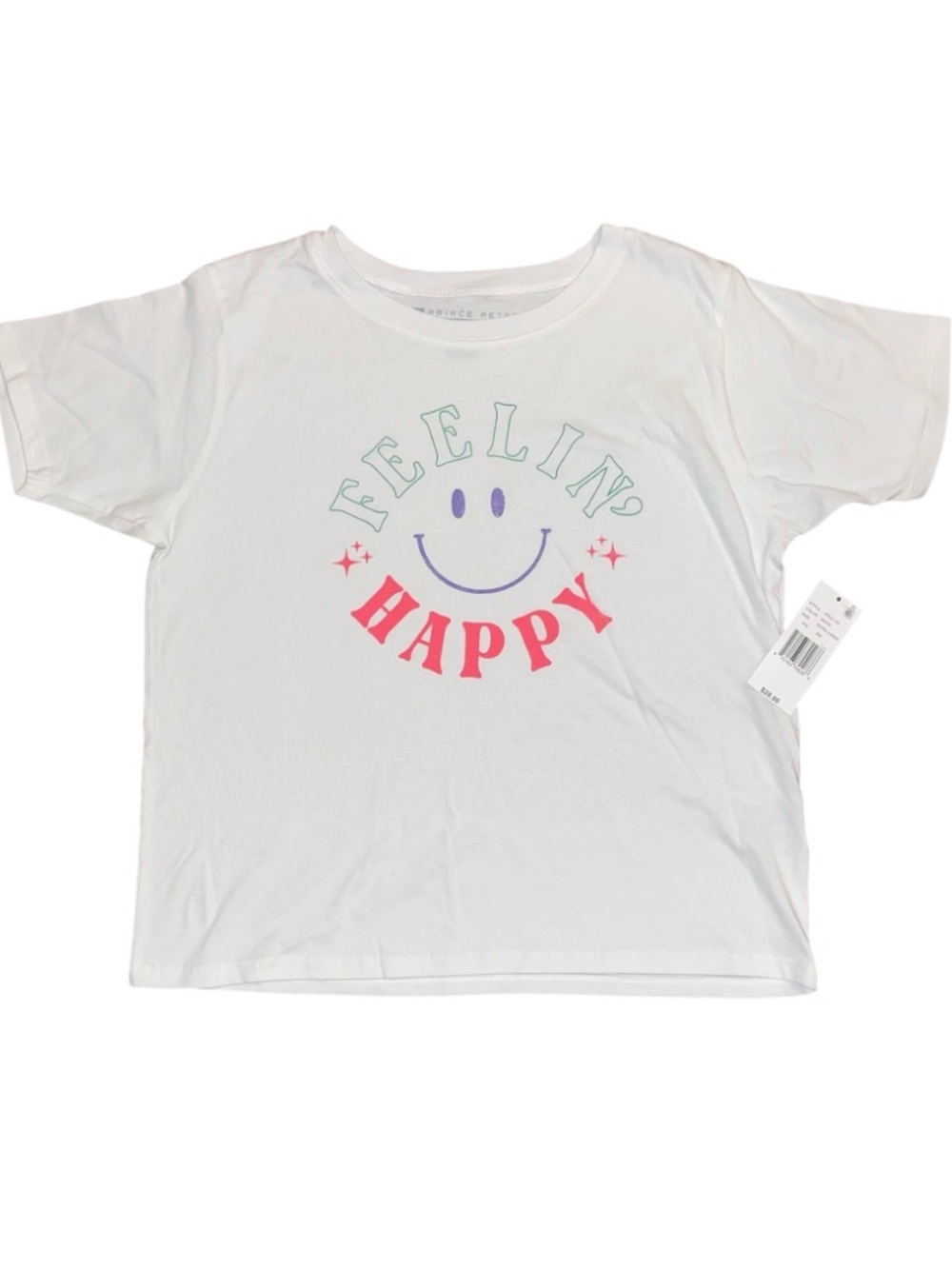 Prince Peter White Short Sleeve Top Feeling Happy Pink Green Girls NWT XL Boxy